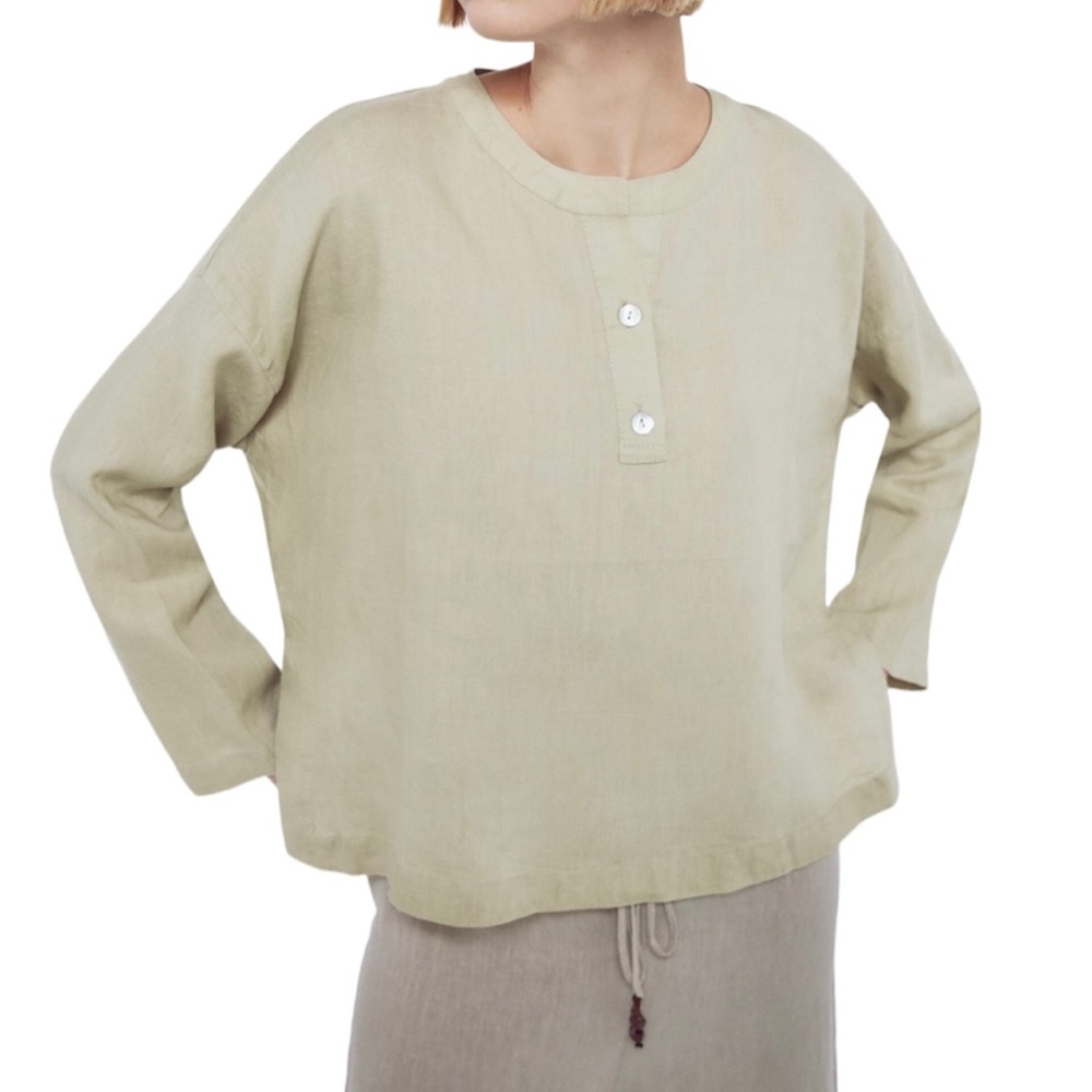 Zara Linen Henley Top NWT